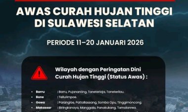 BMKG Sulsel Umumkan Potensi Hujan Tinggi di Sejumlah Wilayah 